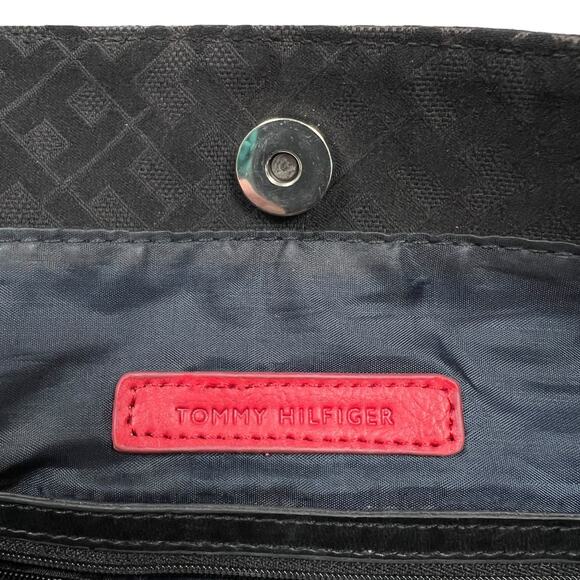 Tommy Hilfiger Tote Black Fabric Bag Allover Monogram Pockets Preppy Shopper - Picture 7 of 15